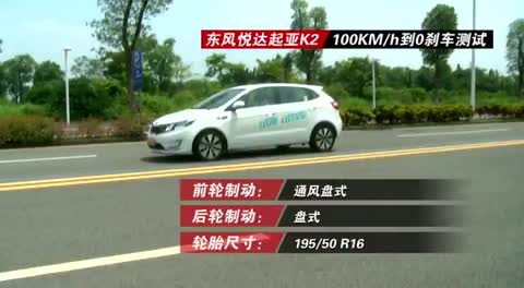 东风悦达起亚K2两厢100KM/h到0刹车测试